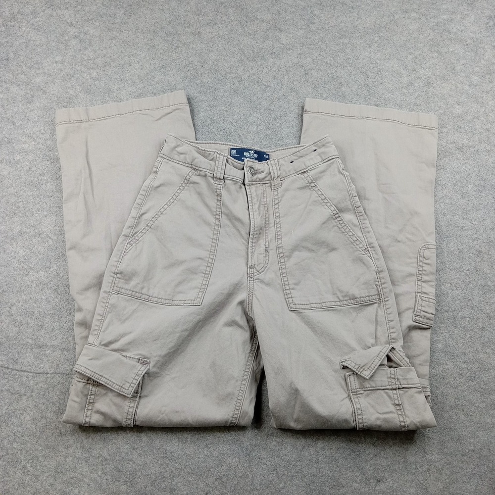 Hollister Pants Womens 24R Beige Ultra High Rise Baggy Cargo Wide Leg Pockets
